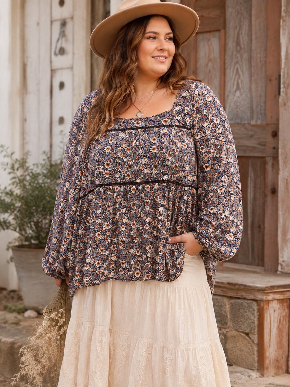 Knox Rose Ditsy Floral Tiered Boho Peasant Top Women’s XXL Prairie Cottage